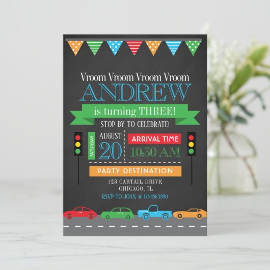 Cars schoolbord verjaardagsfeestje kaart (Staand voorkant)