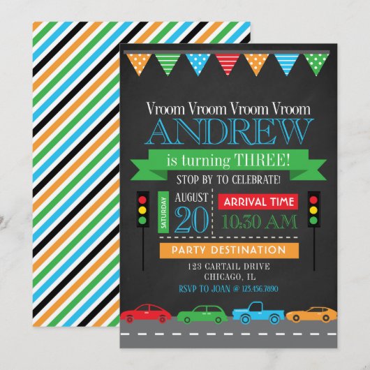 Cars schoolbord verjaardagsfeestje kaart (Voorkant / Achterkant)