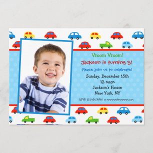 Cars Truck Photo Birthday Party Invitation boy Kaart