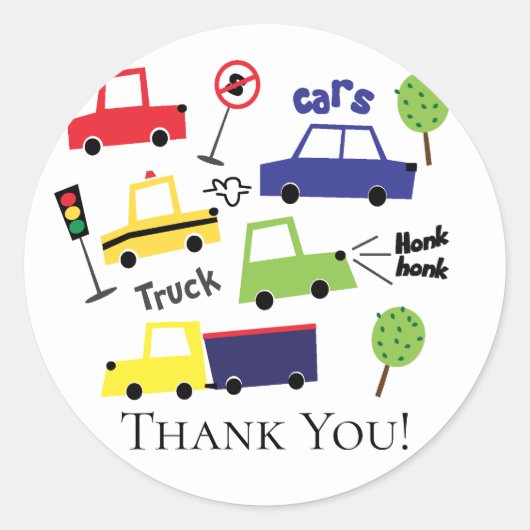 Cars & Trucks Baby shower Dank u Favor Sticker (Voorkant)