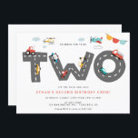 Cars & Trucks City Transportation tweede verjaarda Kaart<br><div class="desc">Onze kleurrijke Transport Thema uitnodiging is perfect voor elke kleine man! De tekst is aanpasbaar. U kunt de kleuren en stijlen van lettertypen wijzigen.</div>