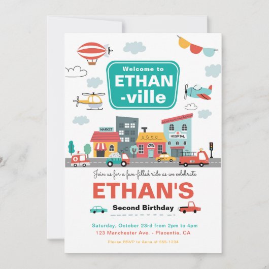 Cars & Trucks City Transportation verjaardagsfeest Kaart (Voorkant)