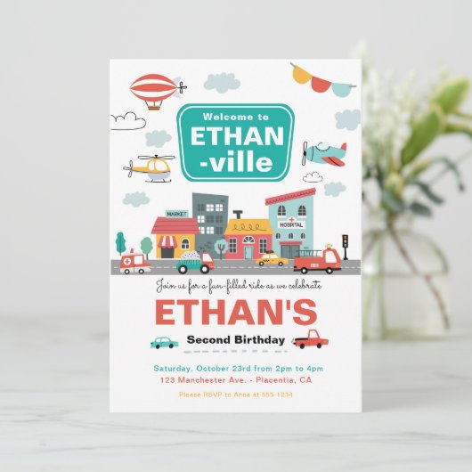 Cars & Trucks City Transportation verjaardagsfeest Kaart (Staand voorkant)