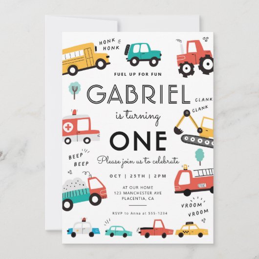 Cars & Trucks City Transportation verjaardagsfeest Kaart (Voorkant)