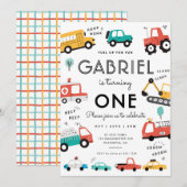 Cars & Trucks City Transportation verjaardagsfeest Kaart (Voorkant / Achterkant)