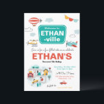 Cars & Trucks City Transportation verjaardagsfeest Kaart<br><div class="desc">Onze kleurrijke Transportuitnodiging is perfect voor elke kleine man! De tekst kan volledig worden aangepast. U kunt kleuren en stijlen van doopvonten veranderen.</div>