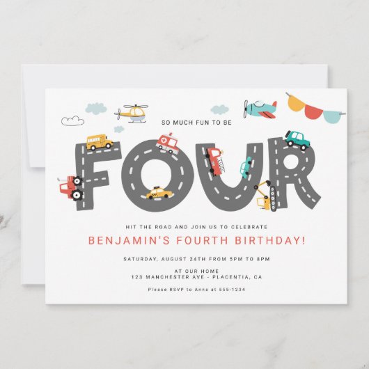 Cars & Trucks City Transportation VIERDE VERJAARDA Kaart (Voorkant)