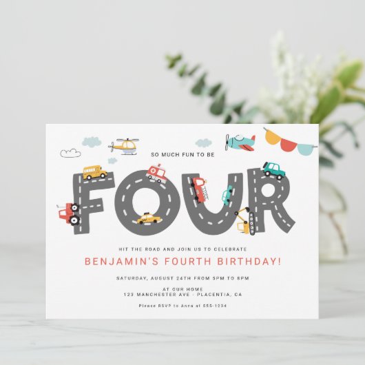 Cars & Trucks City Transportation VIERDE VERJAARDA Kaart (Staand voorkant)