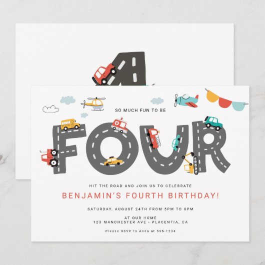 Cars & Trucks City Transportation VIERDE VERJAARDA Kaart (Voorkant / Achterkant)