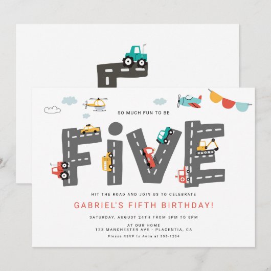 Cars & Trucks City Transportation vijfde verjaarda Kaart (Voorkant / Achterkant)