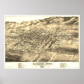 Carson City, NV circa 1875 "Bird's Eye"-kaart Poster
