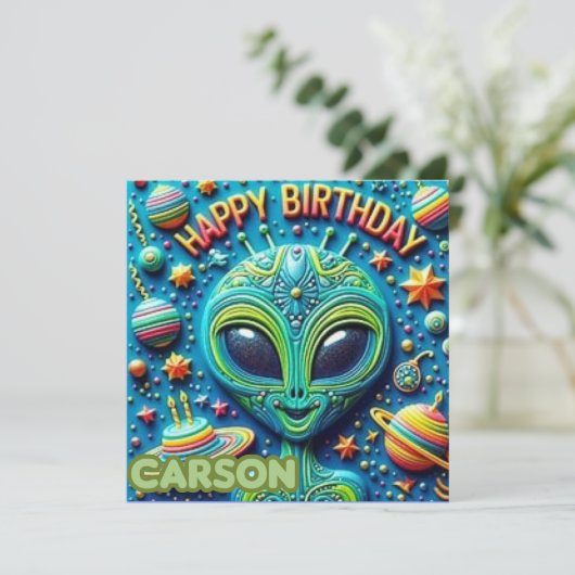 CARSON ~ Verjaardag Kaart ~ Alien ~ (Staand voorkant)