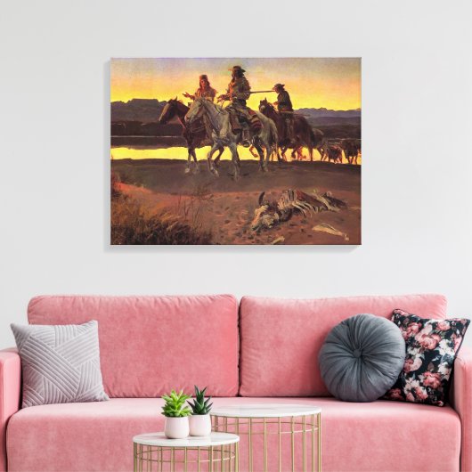 Carson's Mannen door Charles M. Russell Canvas Afdruk (Insitu (Woonkamer))
