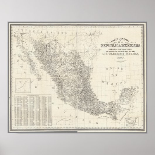 Carta general de la Republica Mexicana Map Poster (Voorkant)