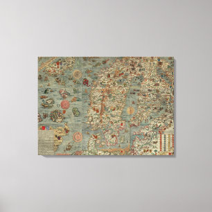 Carta Marina - Ancient Creatures Map of the World Canvas Afdruk