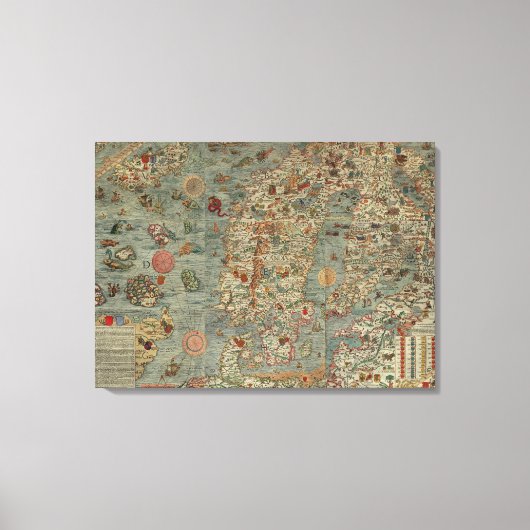 Carta Marina - Ancient Creatures Map of the World Canvas Afdruk (Voorkant)