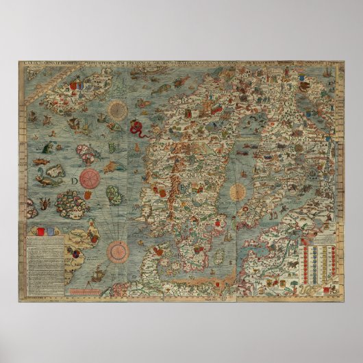 Carta Marina - Ancient Creatures Map of the World Poster (Voorkant)