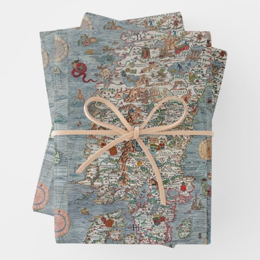  Carta Marina Zee Monster Kaart Verpakkingspape Inpakpapier Vel (In situ)