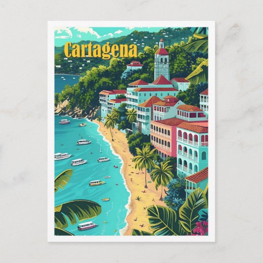 Cartagena Colombia  kunst reisillustratie Briefkaart (Voorkant)