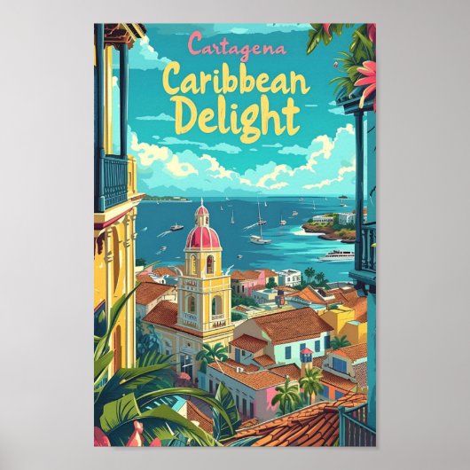 Cartagena Colombia  kunst reisillustratie Poster (Voorkant)