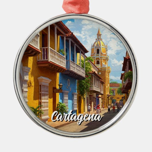 Cartagena Colombia Reizen Metalen Ornament (Voorkant)