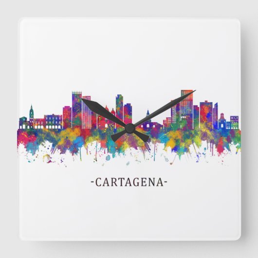 Cartagena Colombia Skyline Vierkante Klok (Voorkant)