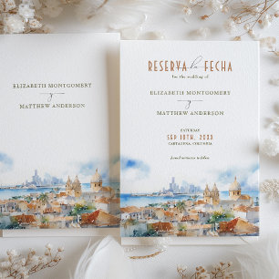 Cartagena Colombia Spaanse Reizen Save-the-Date Kaart