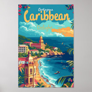 Cartagena Colombia Vintage Kunst Reisillustratie Poster
