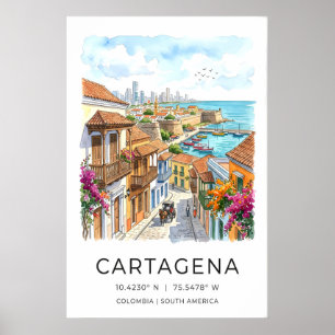 Cartagena inkt tekening print, Bloeiende wijnranke Poster