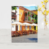 Cartagena Old Town Greeting Card Kaart (Gele Bloem)