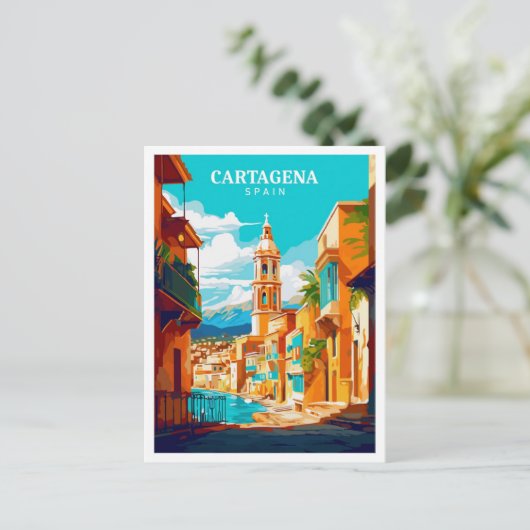 Cartagena Spanje  kunst reisillustratie Briefkaart (Staand voorkant)