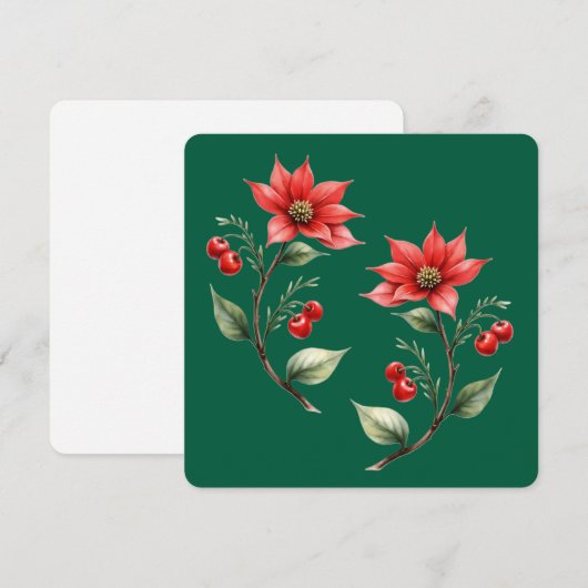 Cartão de Natal verde e Flores Vermelhas (Voorkant / Achterkant)