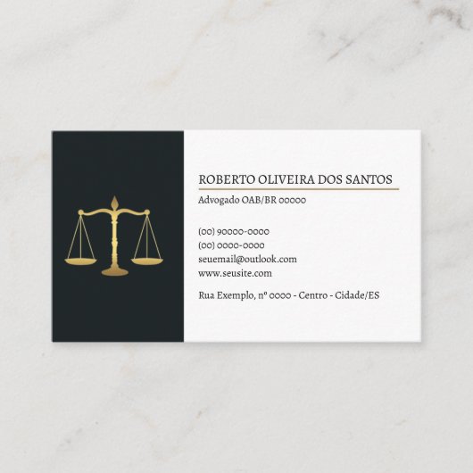 Cartão de Visita Advogado - Preto e Branco Visitekaartje (Voorkant)