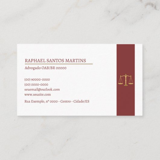 Cartão de Visita Advogado - Vinho Tinto Visitekaartje (Achterkant)