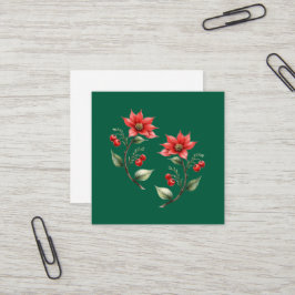 Cartão de visitas Natal verde e Flores Vermelhas Vierkante Visitekaartje