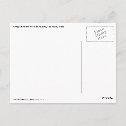Cartão Postal - Hidrante  - São Paulo|Nº13 Briefkaart (Achterkant)