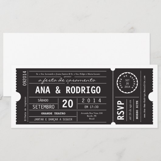 Cartaz convite de casamento do teatro em preto kaart (Voorkant / Achterkant)