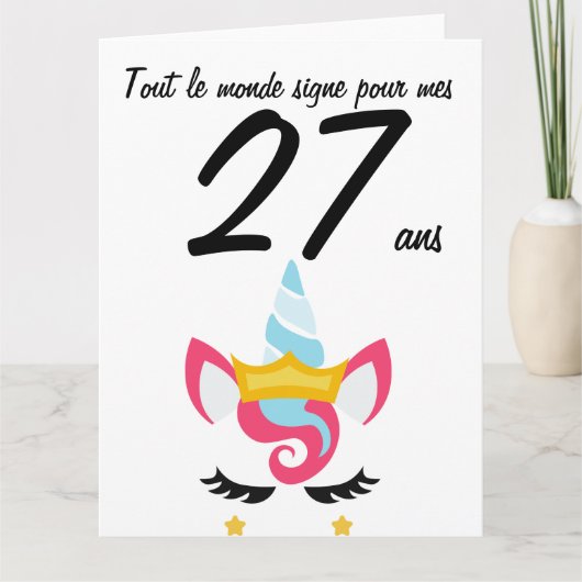 Carte anniversaire 27 ans grootformaat licorne xxl kaart (Voorkant)