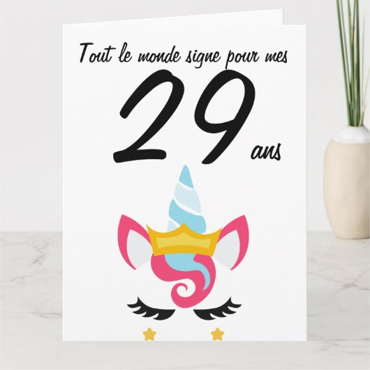 Carte anniversaire 29 ans grootformaat licorne xxl kaart (Voorkant)
