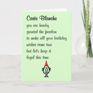 Carte Blanche Een grappig gedicht over een gelukki Kaart