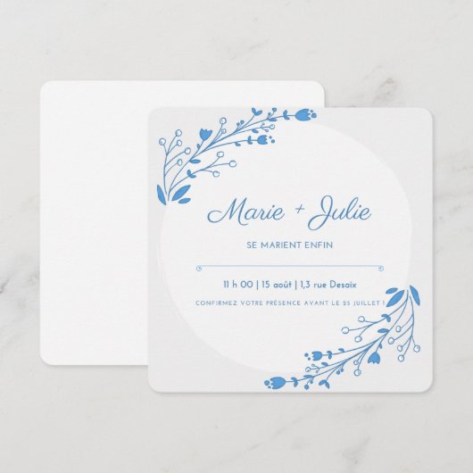 " carte d ' uitnodiging pour mariage " , fiançaill (Voorkant / Achterkant)