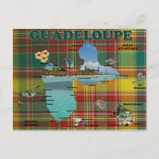 Carte de la Guadeloupe en madras Briefkaart (Voorkant)