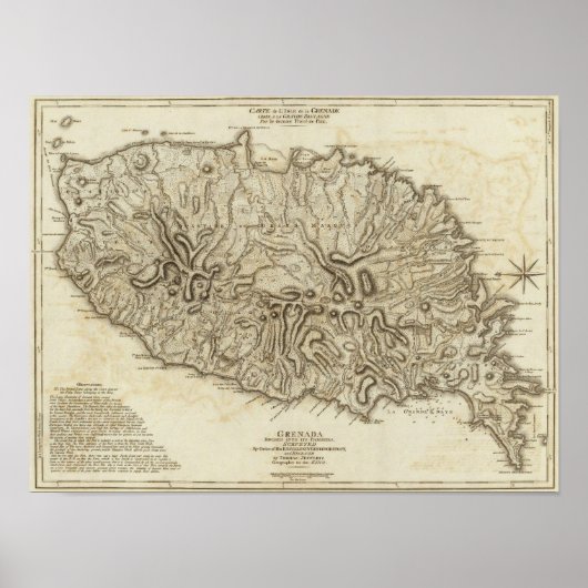 Carte de l'Isle de la Grenade Poster (Voorkant)