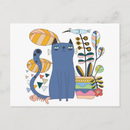 Carte postale "Cute cat and bird" Briefkaart