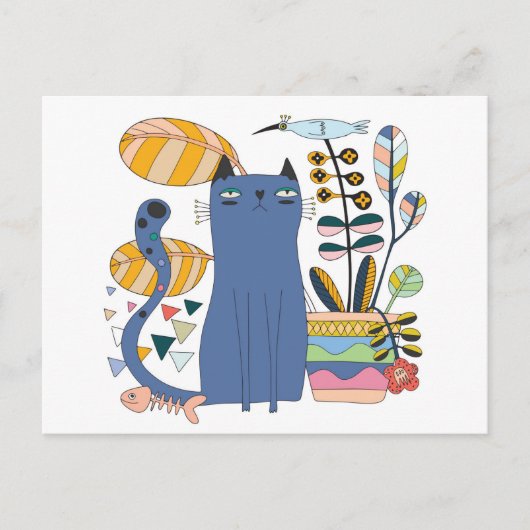 Carte postale "Cute cat and bird" Briefkaart (Voorkant)