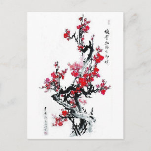 Carte Postale Dessin cerisier Japon Briefkaart