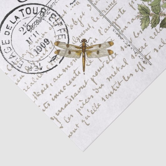 Carte Postale Dragonfly Fern Franse Manuscript  Tissuepapier (Detail)