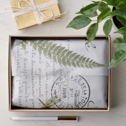 Carte Postale Dragonfly Fern Franse Manuscript Tissuepapier (Geschenk)