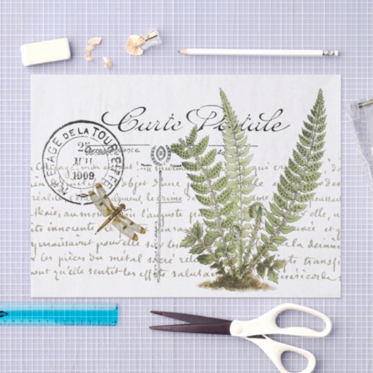 Carte Postale Dragonfly Fern Franse Manuscript  Tissuepapier (Craft)