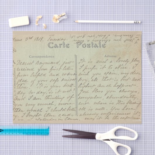 Carte Postale English Script Green Tissuepapier (Craft)